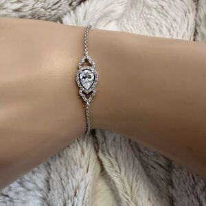 Dainty Teardrop Pave Silver Bracelet CZ